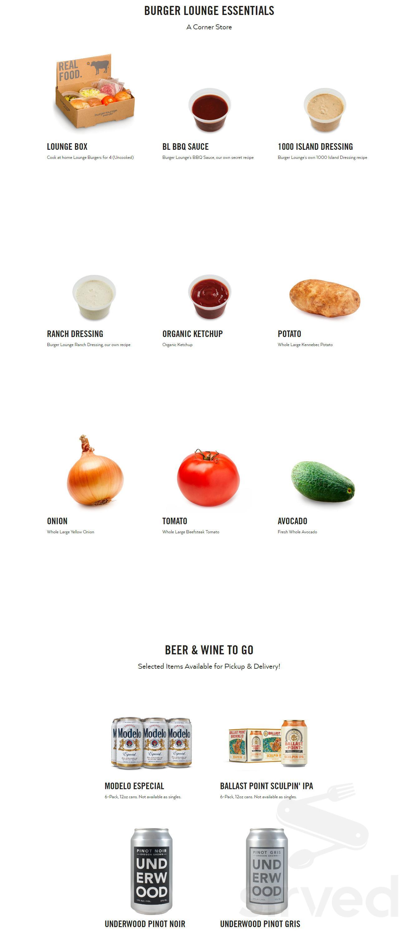 Burger Lounge menu in Del Mar, California