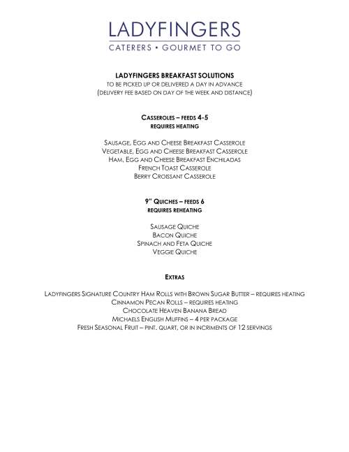 Ladyfingers menu in Raleigh, North Carolina, USA