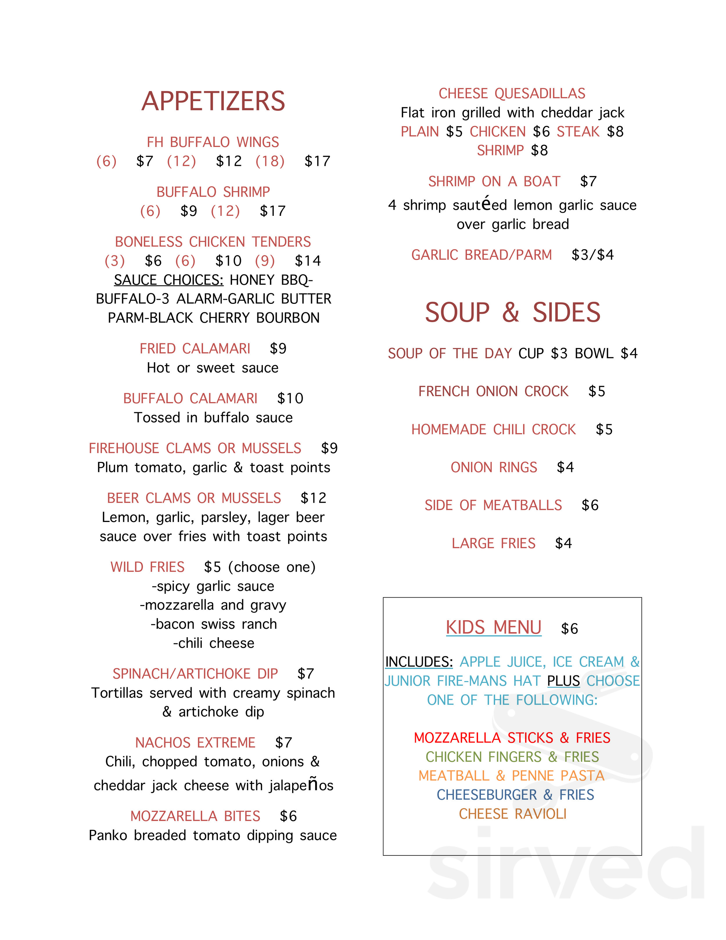 The Firehouse Family Restaurant & Bar menu in Garfield, New Jersey, USA