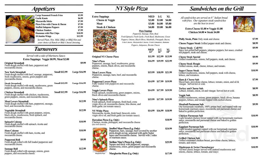 Nino's pizza menu in Mobile, Alabama, USA