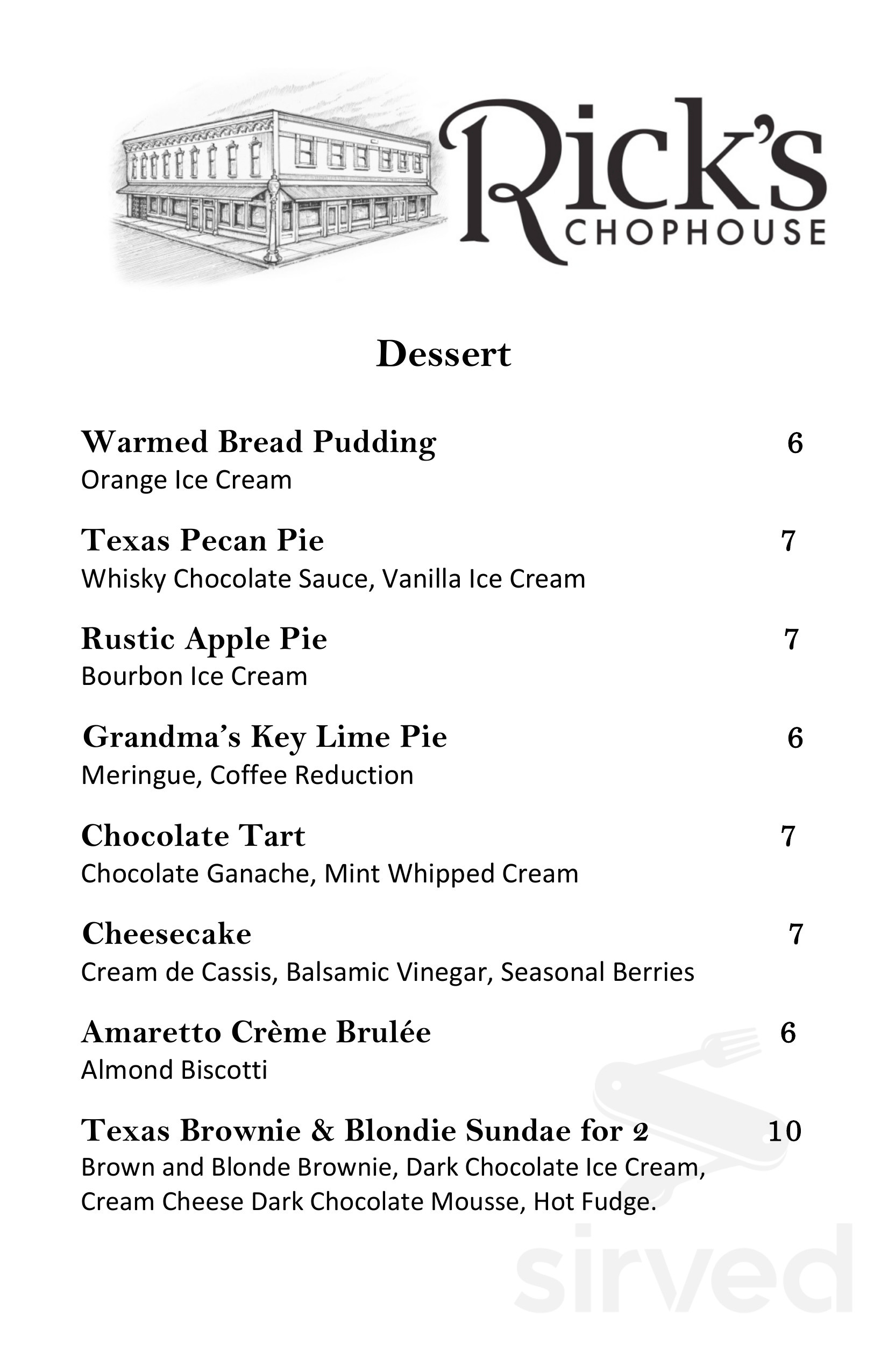 Rick's Chophouse menus in McKinney, Texas, United States