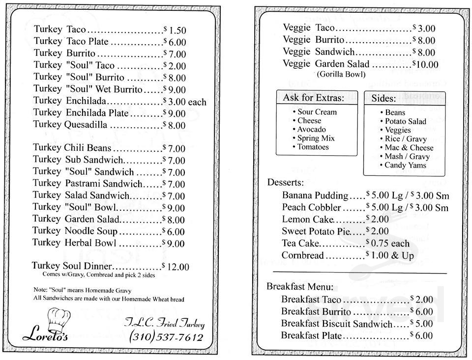 Loreto's Fried Turkey menu in Compton, California