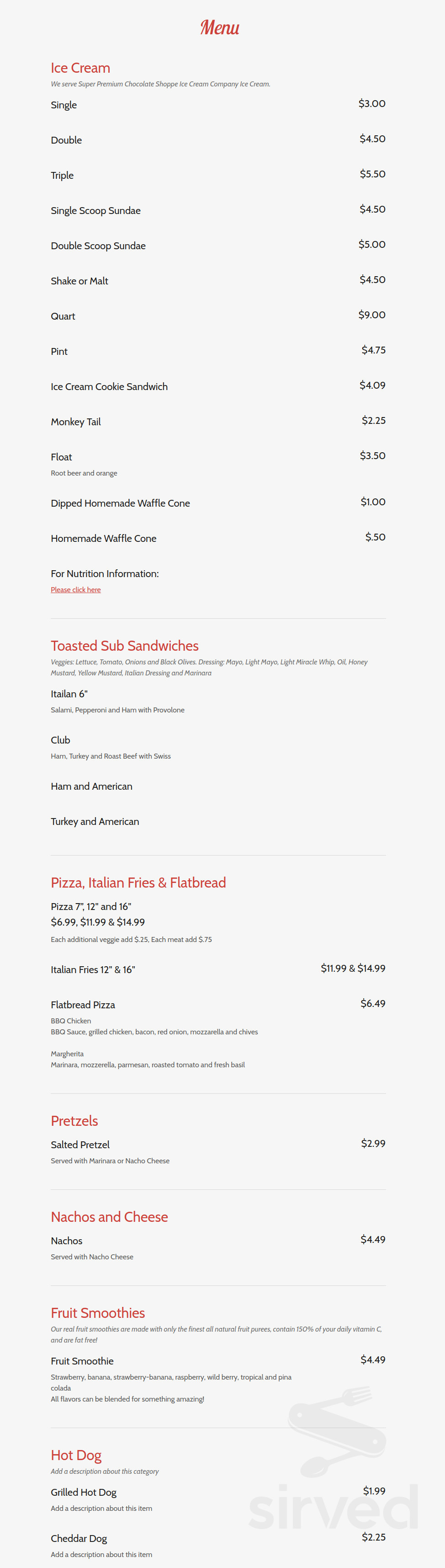Studio 808 menu in Merrill, Wisconsin