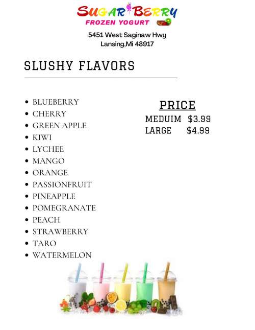 Sugar Berry Frozen Yogurt menu in Lansing, Michigan, USA