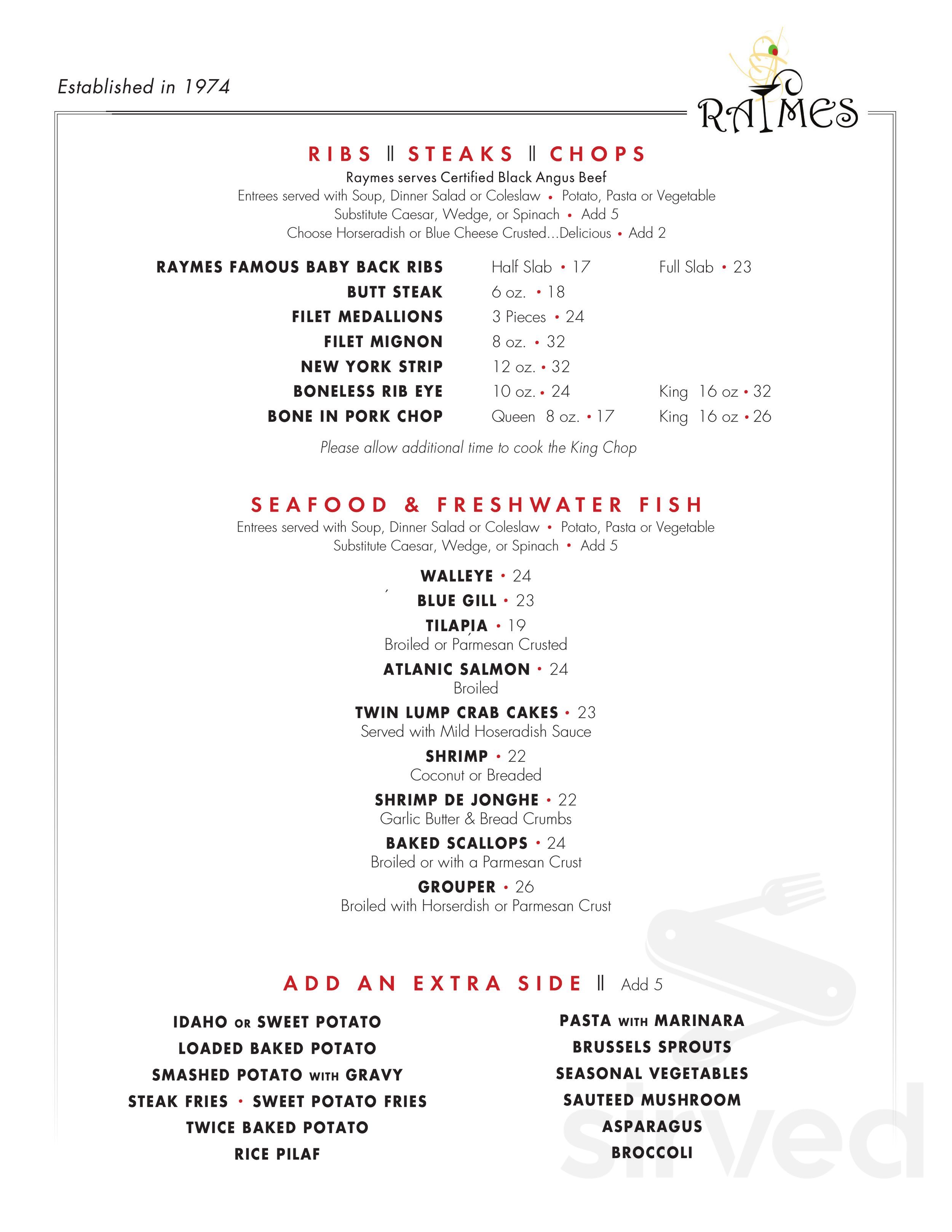 Raymes Steak & Fish House menus in Lisle, Illinois, United States