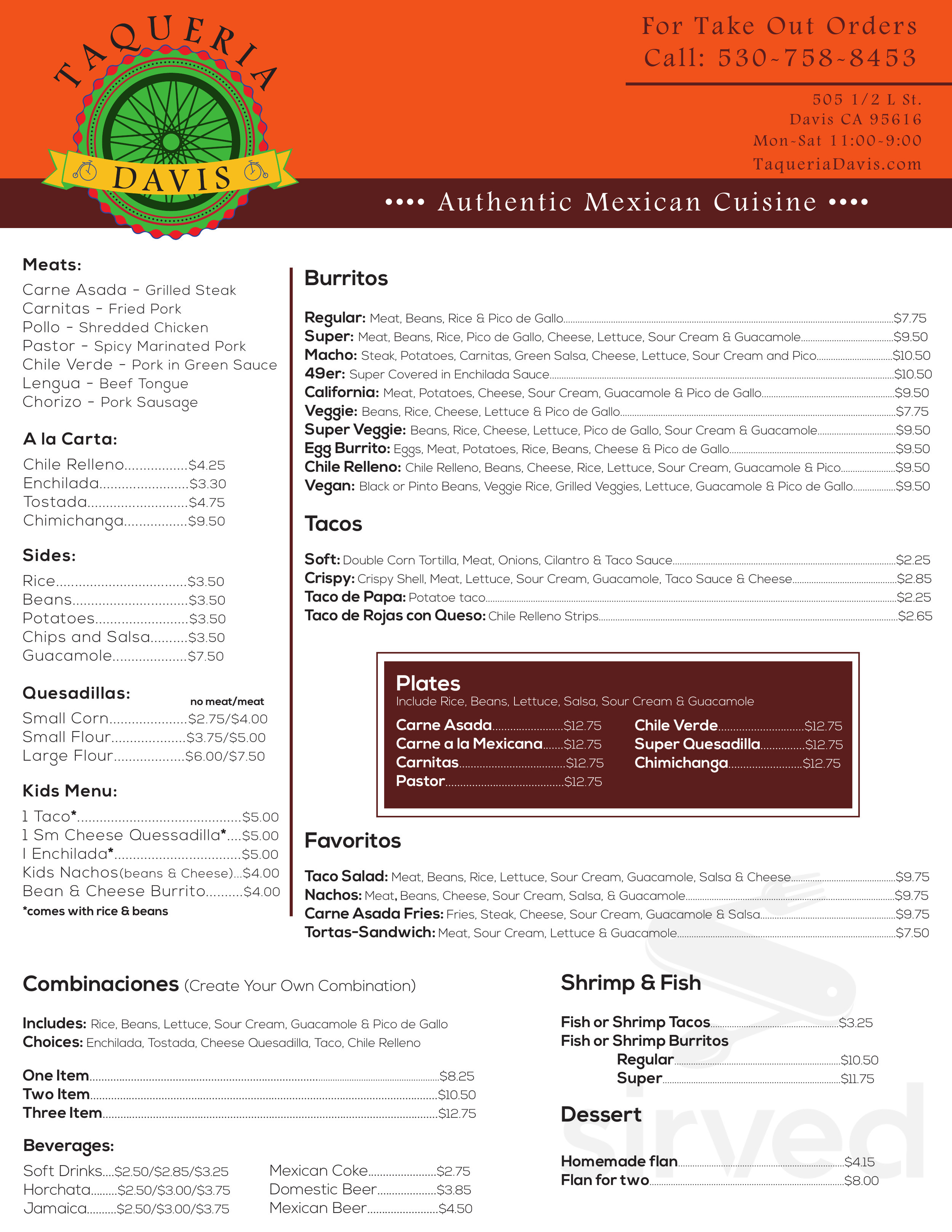 Taqueria Davis menu in Davis, California