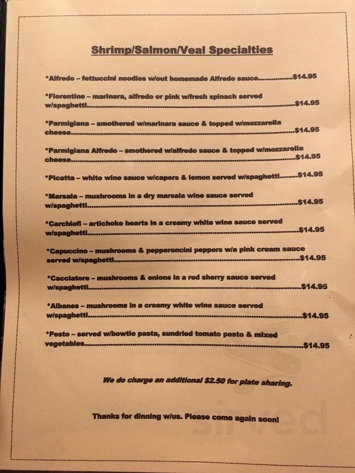 Menu - Denison TX's Devolli's Italian Restaurant | Sirved
