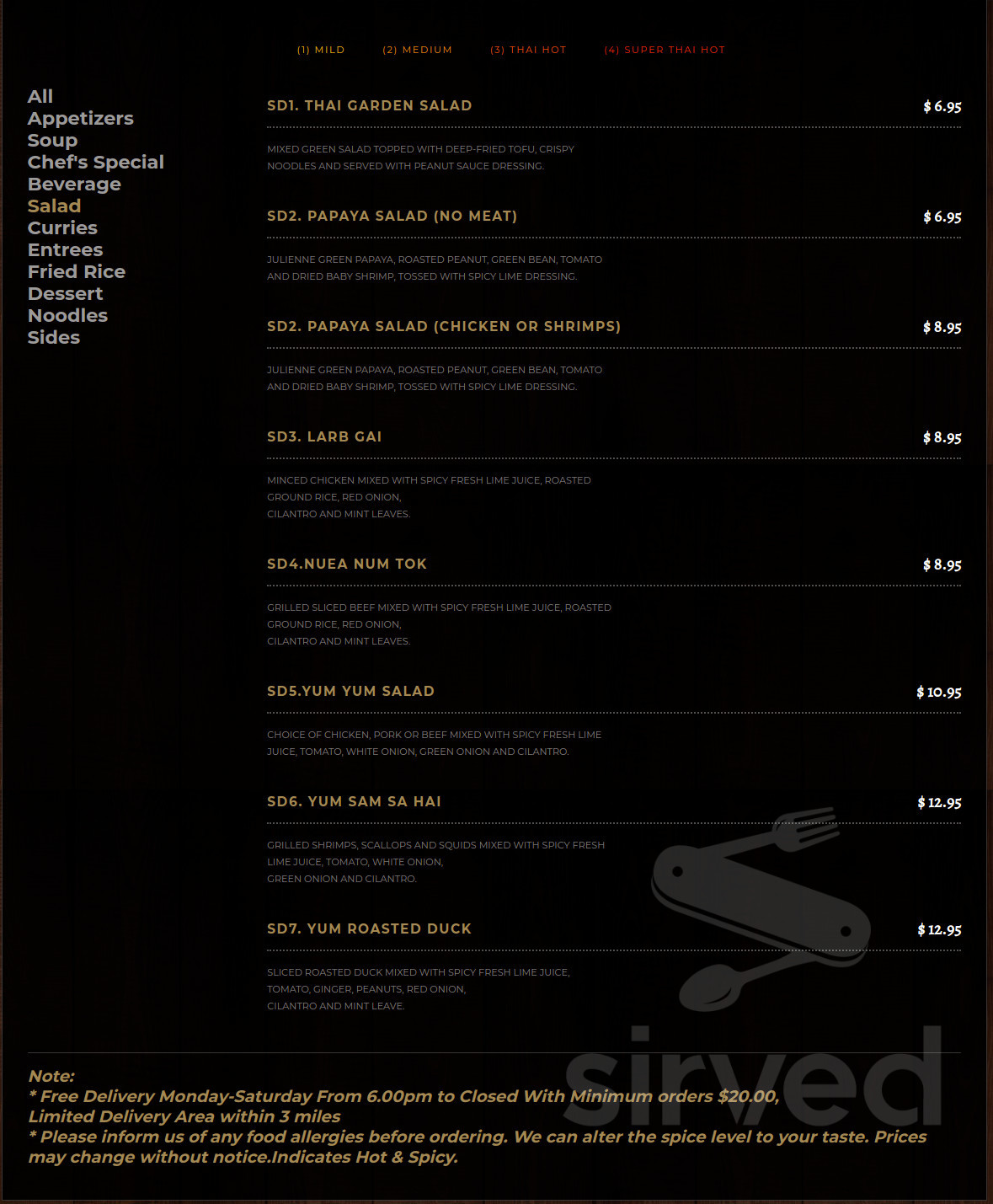 Menu - Richmond VA's iThaiz Restaurant | Sirved