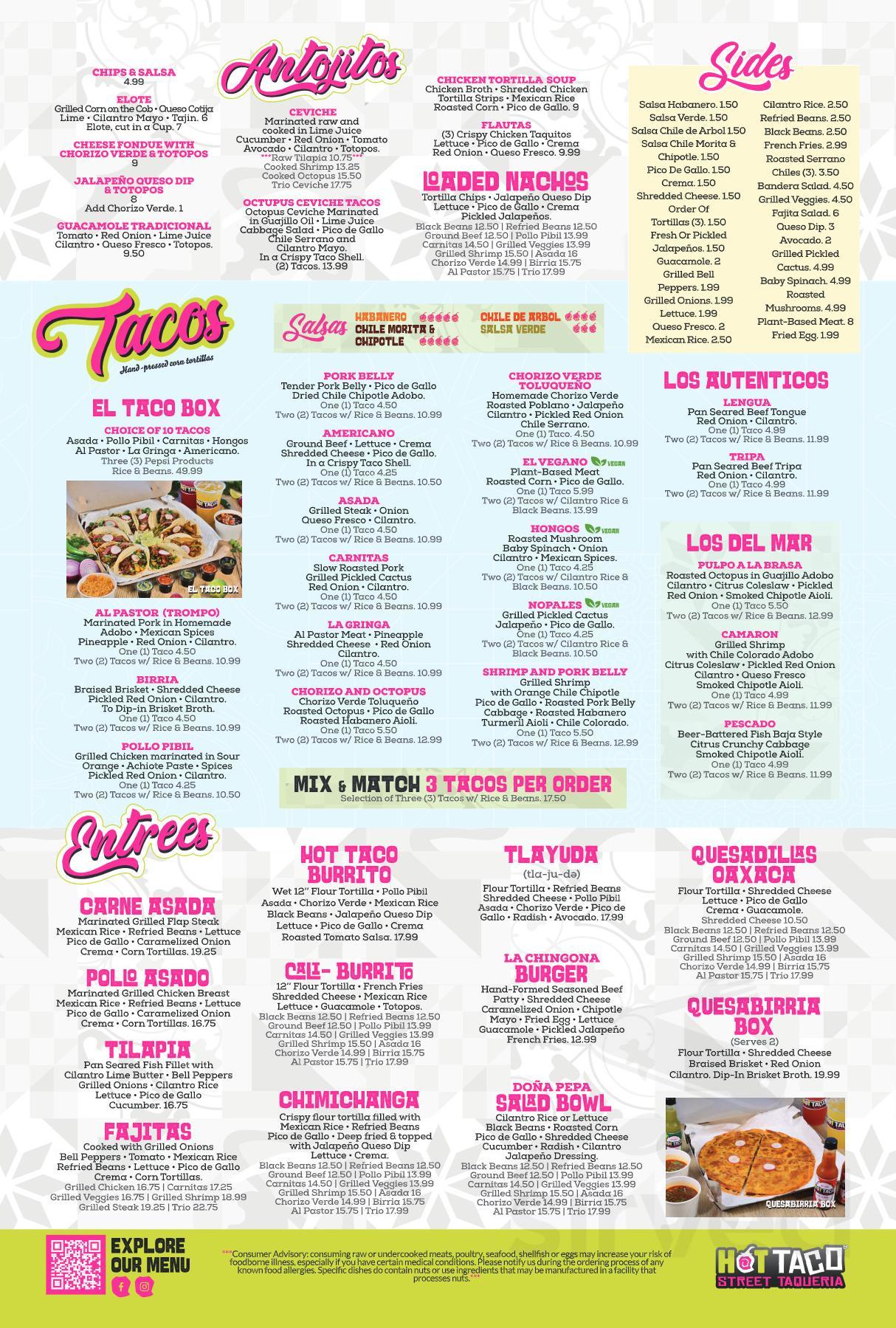 Hot Taco Street Taqueria menu in Orlando, Florida, USA