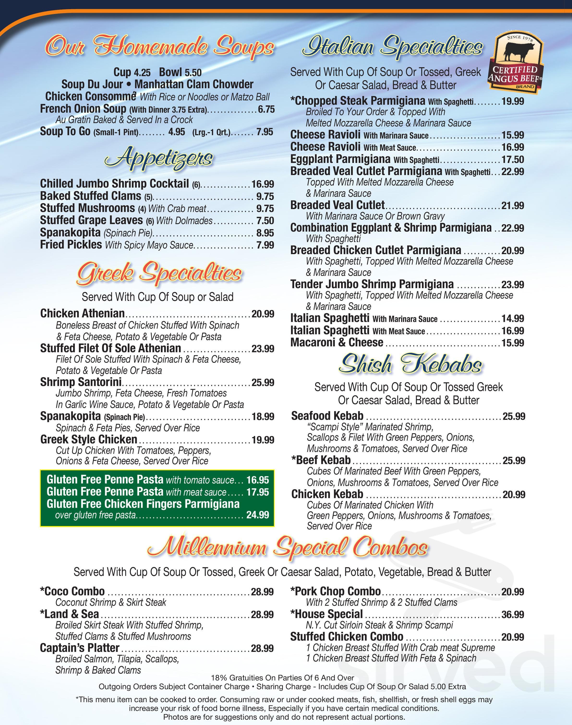 Millennium Diner menu in Smithtown, New York, USA