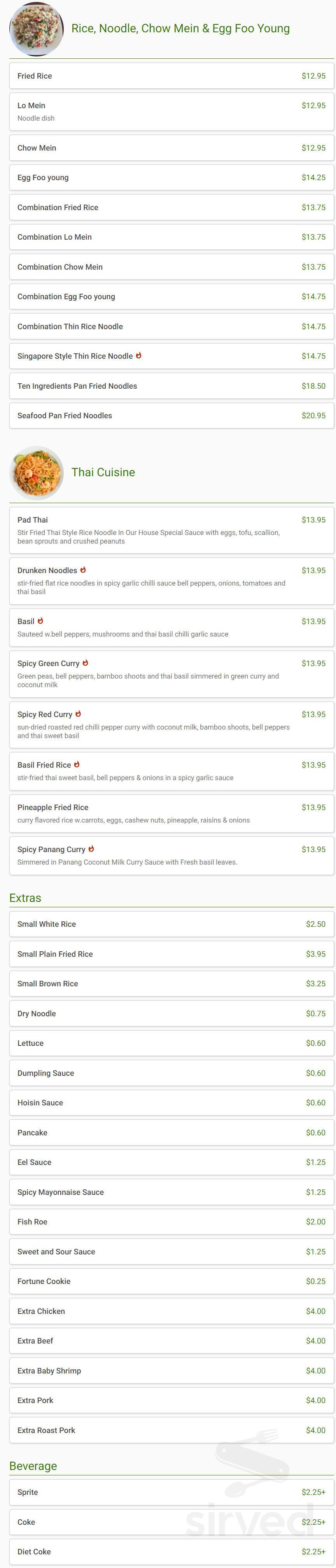 Asian Garden menu in Bristow, Virginia, USA