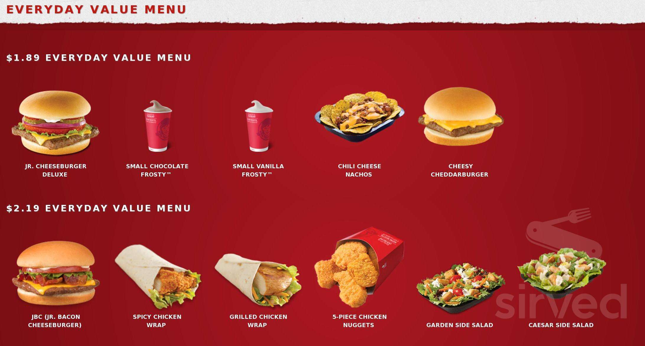Wendy's menu in Gibsons, British Columbia