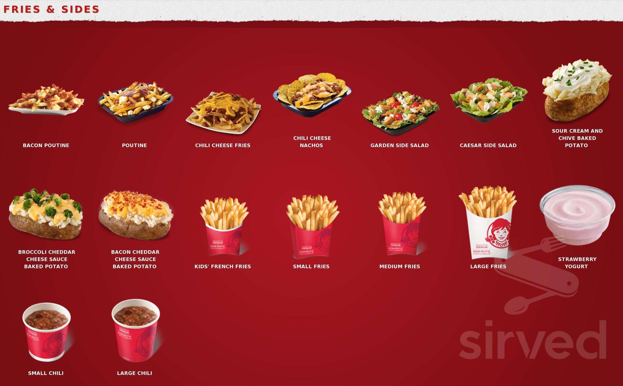 Wendy's menu in Gibsons, British Columbia