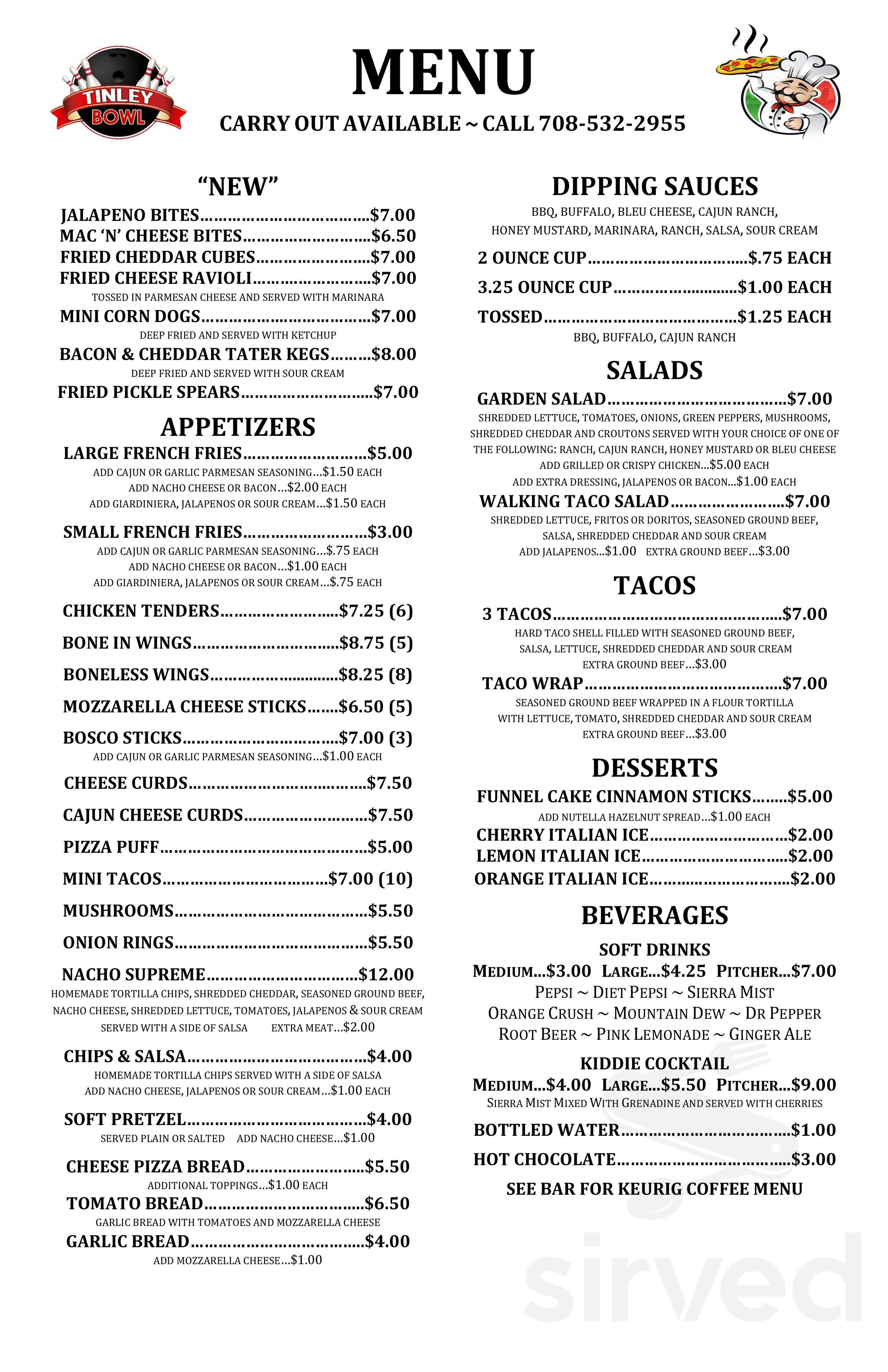 Tinley Bowl Menu In Tinley Park, Illinois, USA