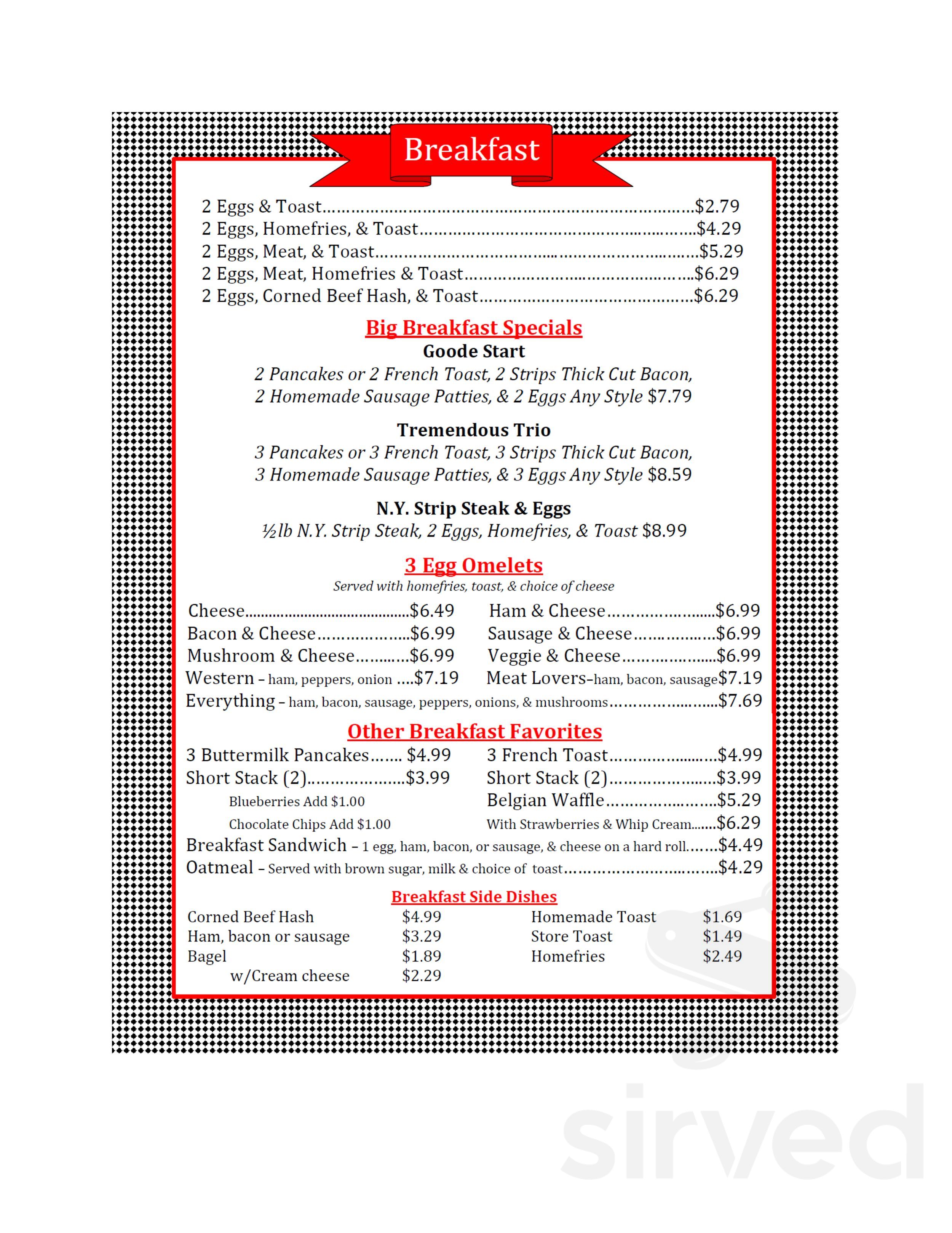 Goode's Family Restaurant menus in Collins, New York, United States