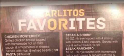 Menu for Carlitos Mexican Restaurant in Burkburnett, TX | Sirved