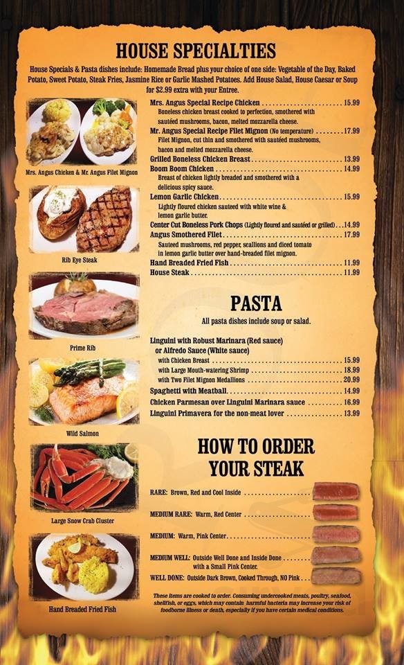 Black Angus Steakhouse menu in Kissimmee, Florida, USA