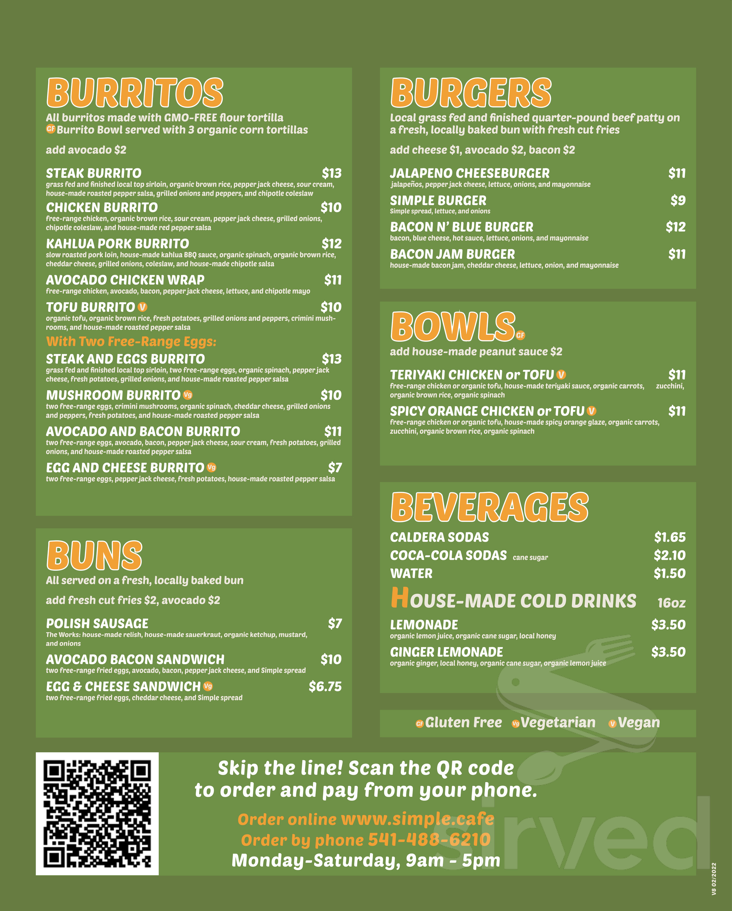 Simple Cafe Menu In Ashland Oregon USA