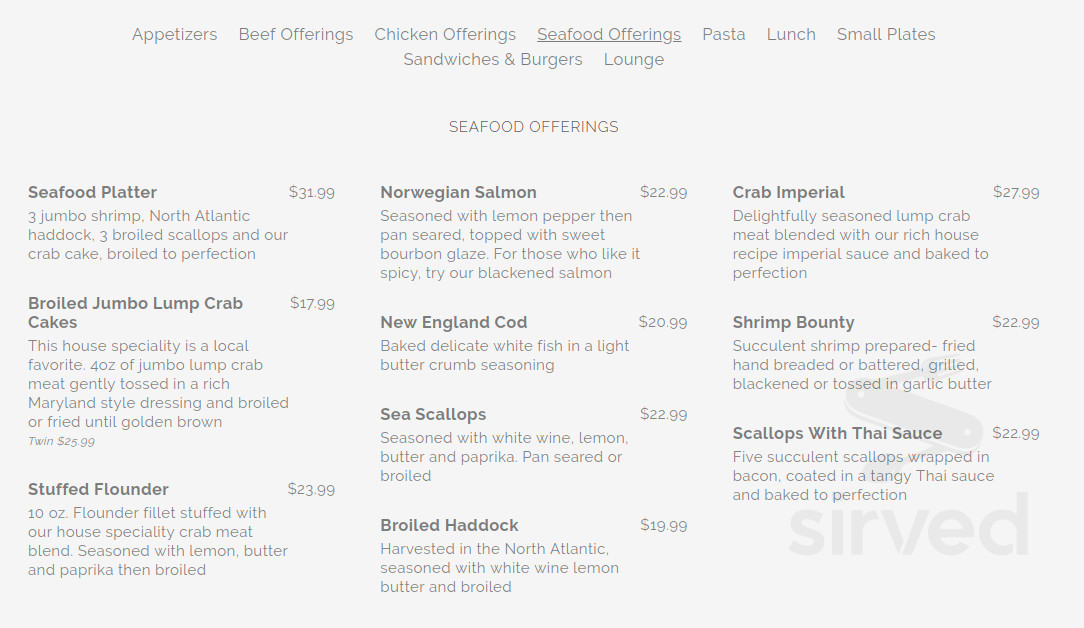 Zach Greenlee's Fireside Restaurant & Lounge menu in Hagerstown