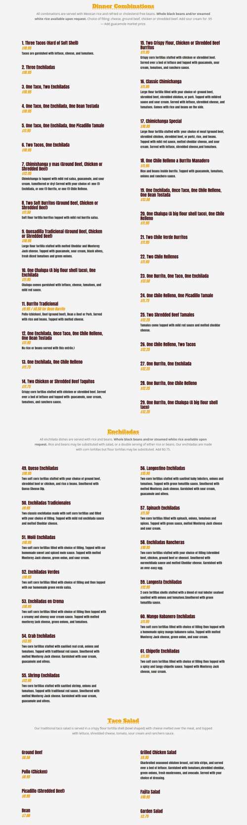 Puerto Vallarta Mexican Restaurant menu in Sioux Falls, South Dakota, USA