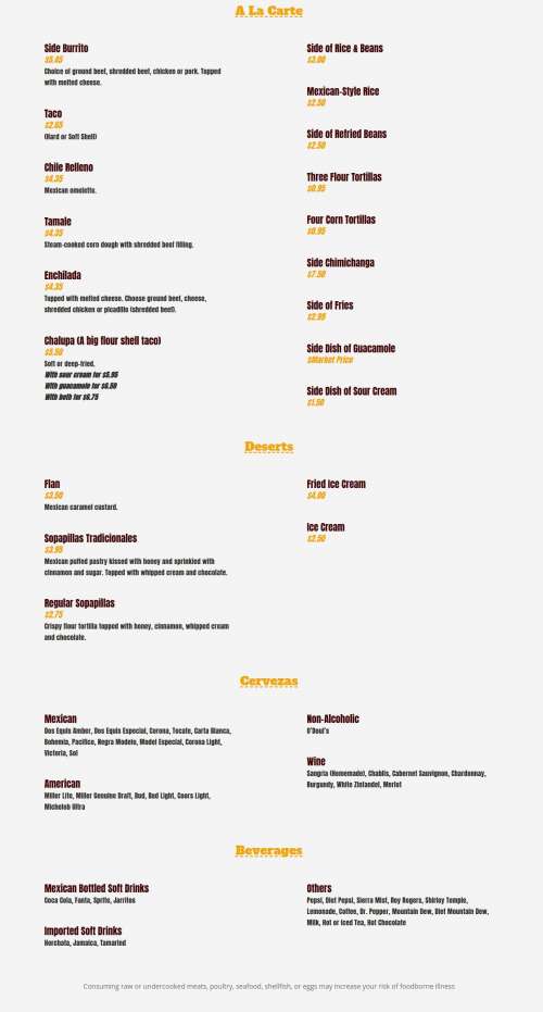 Puerto Vallarta Mexican Restaurant menu in Sioux Falls, South Dakota, USA