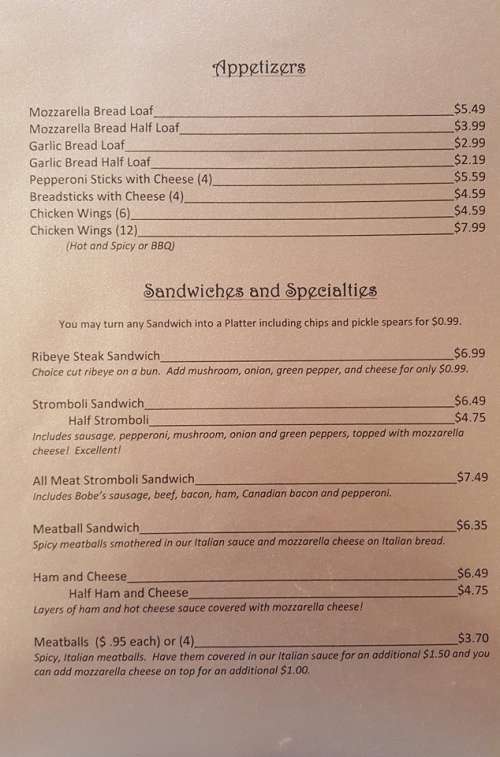 Nicole's Restaurant menu in Bicknell, Indiana, USA