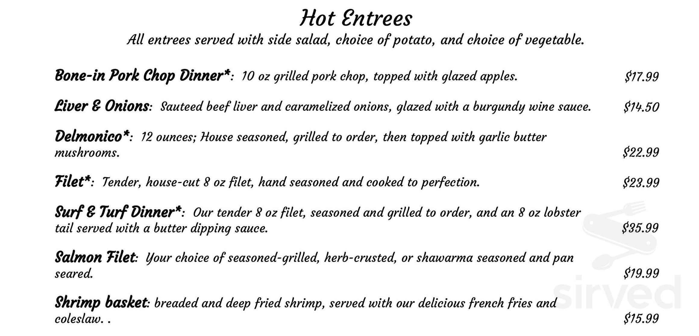 The Overlook menu in Kent, Ohio, USA