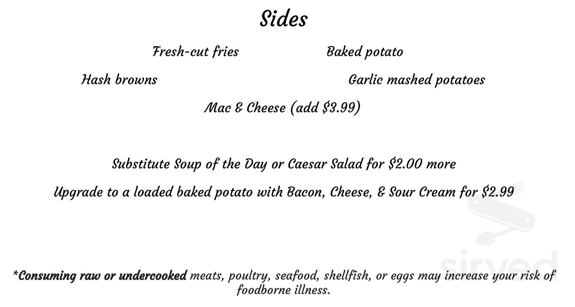 The Overlook menu in Kent, Ohio, USA