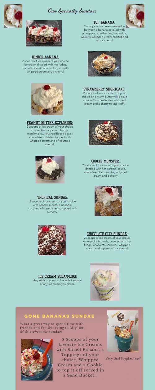 Banana's Ice Cream menu in Wallingford, Connecticut, USA