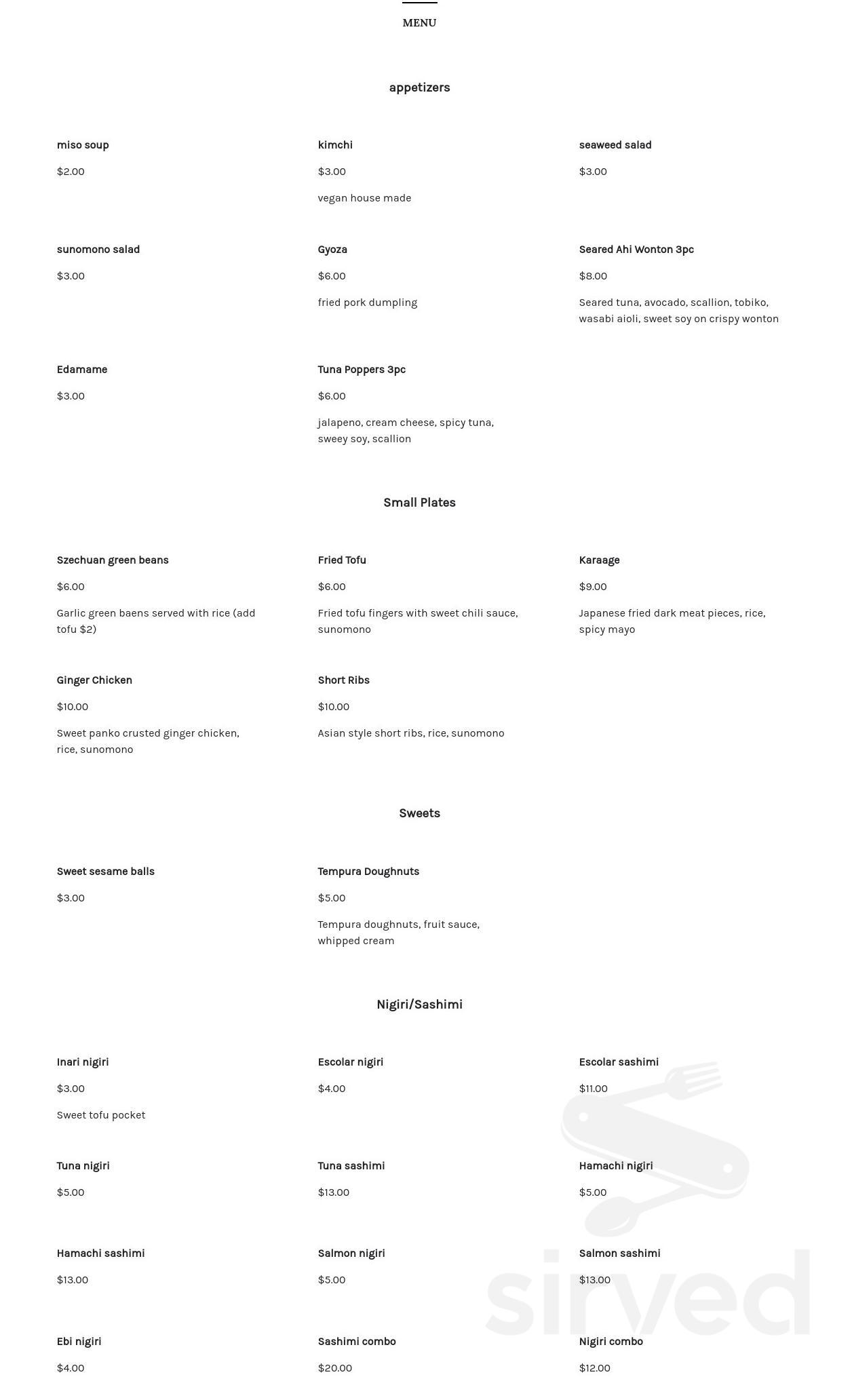 Zenbu Lounge menu in Portland, Oregon