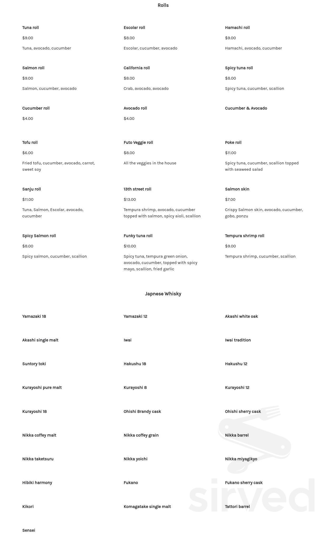 Zenbu Lounge menu in Portland, Oregon