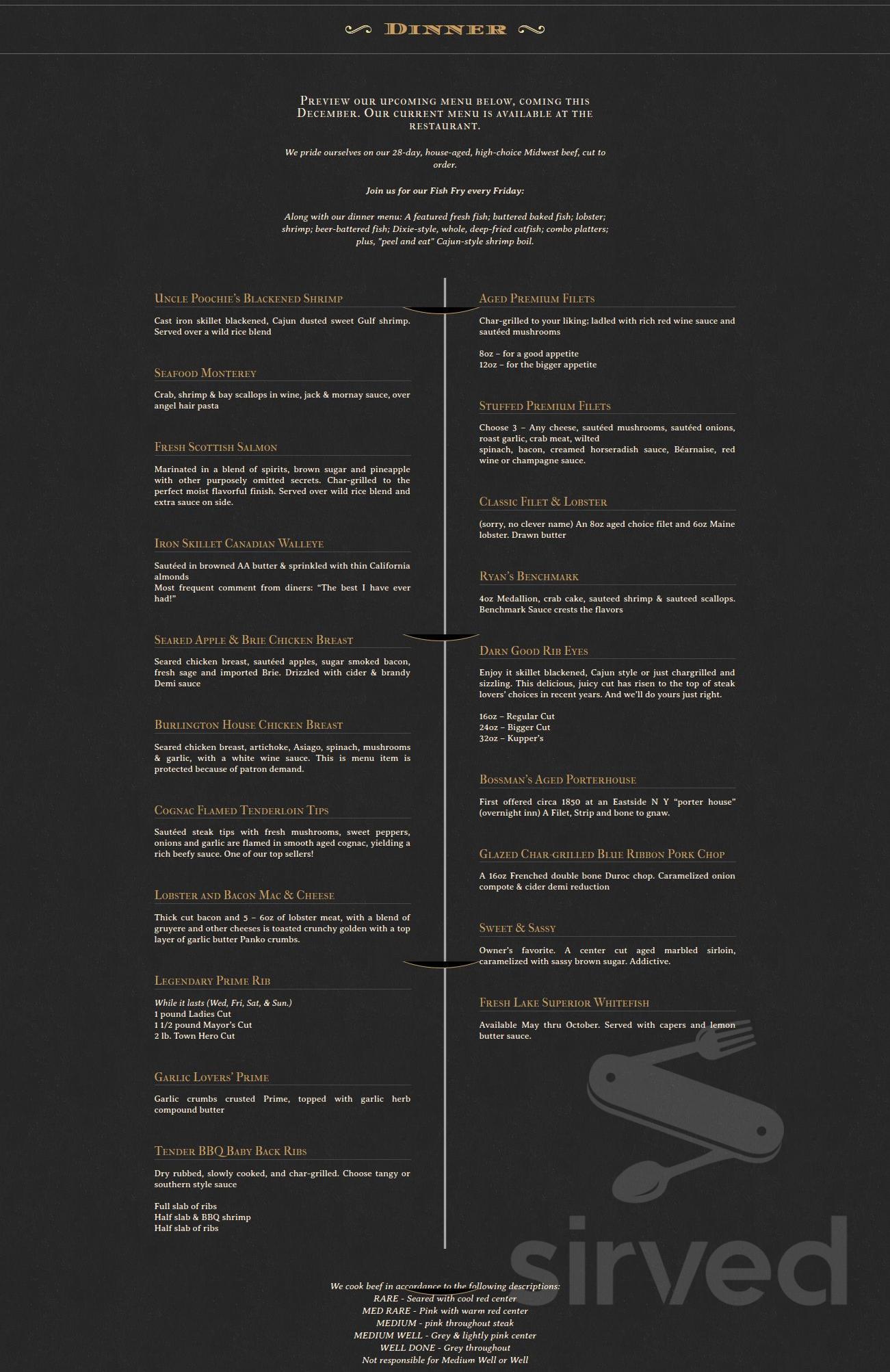 Art & Alma's Century Inn menu in Burlington, Illinois, USA