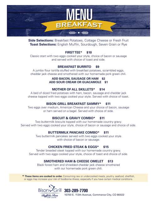 Bison Grill Buffalo Run Golf Course Menu In Commerce City Colorado USA