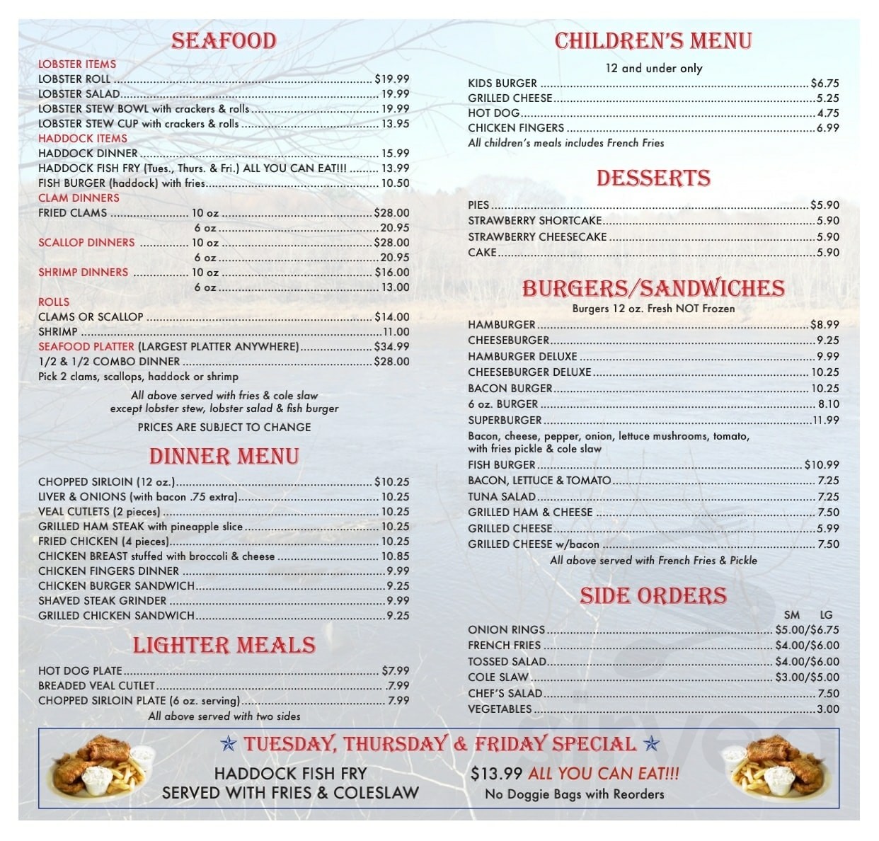 Eagles Nest Restaurant menus in Brewer, Maine, United States