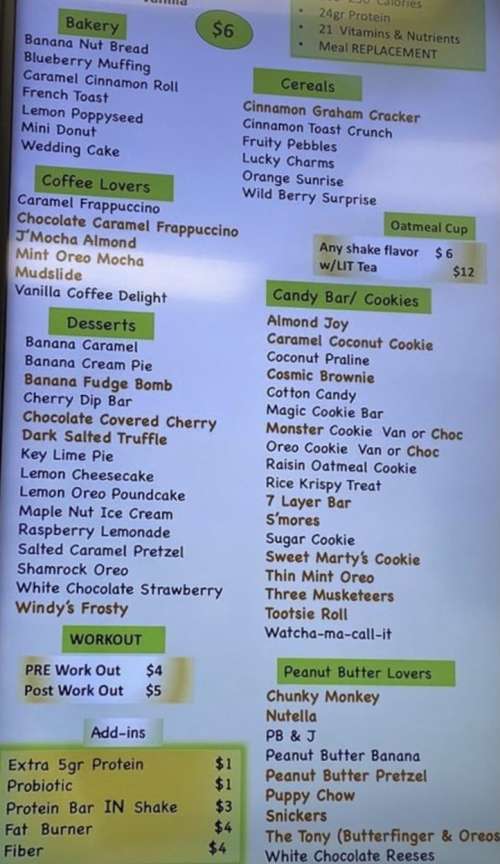 Herbalife Champ's Wellness menu in Osseo, Minnesota, USA