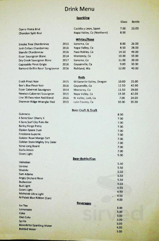 Triple Crown Tavern drink menu in Huntington Beach, California