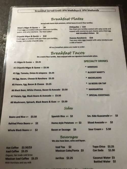 Tamale House East menu in Austin, Texas, USA