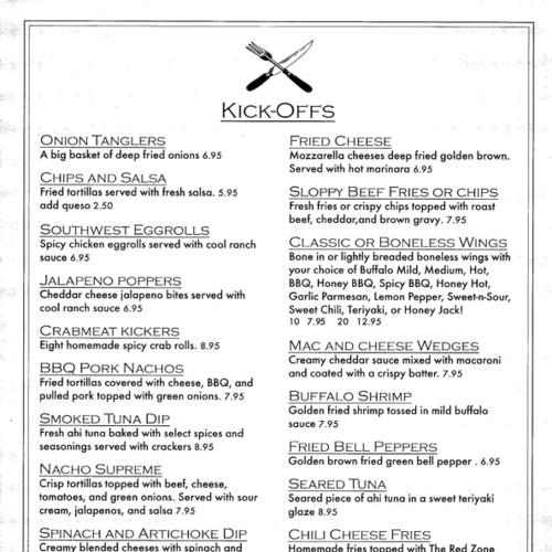 The Red Zone menu in Diamondhead, Mississippi, USA