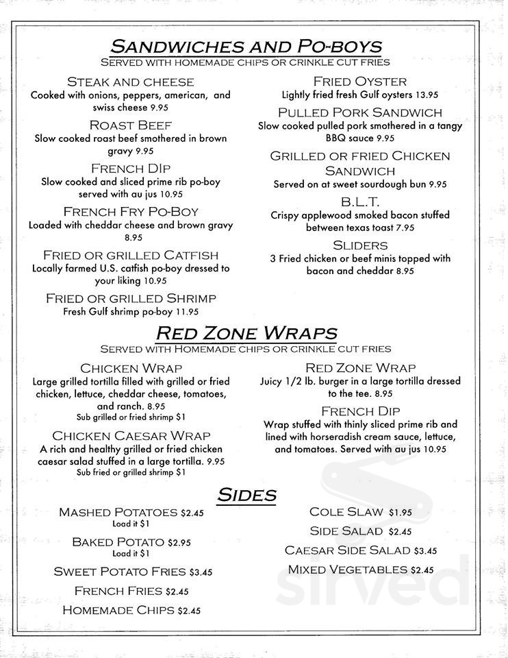 The Red Zone menus in Diamondhead, Mississippi, United States