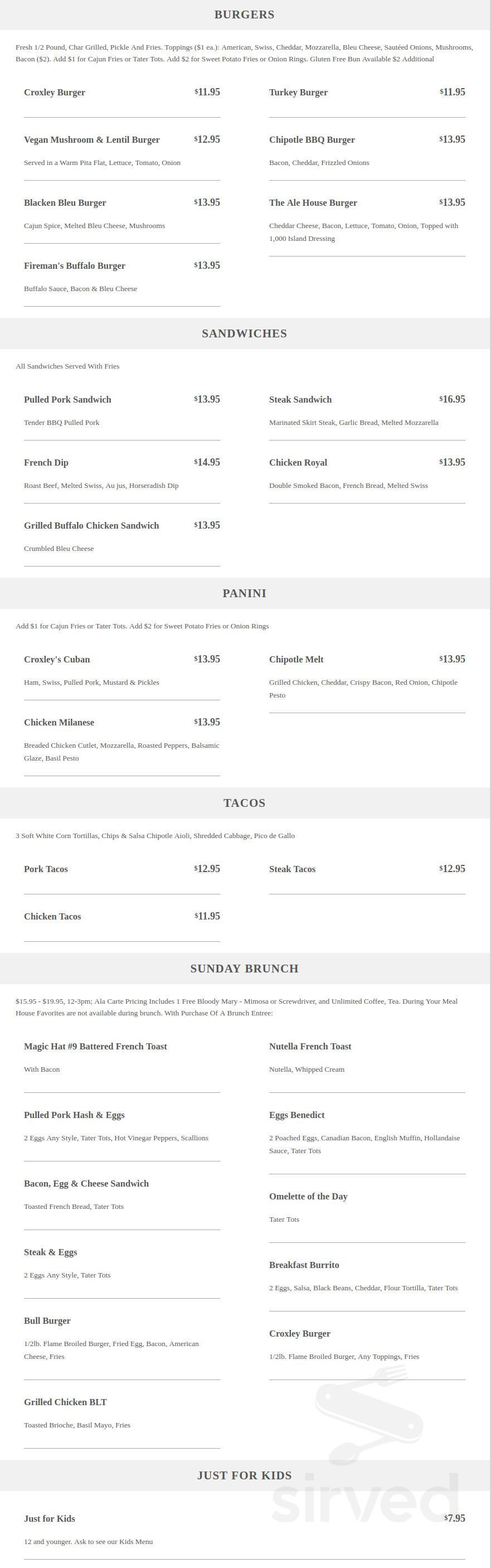 Croxley's The Garden menus in Farmingdale, New York, United States