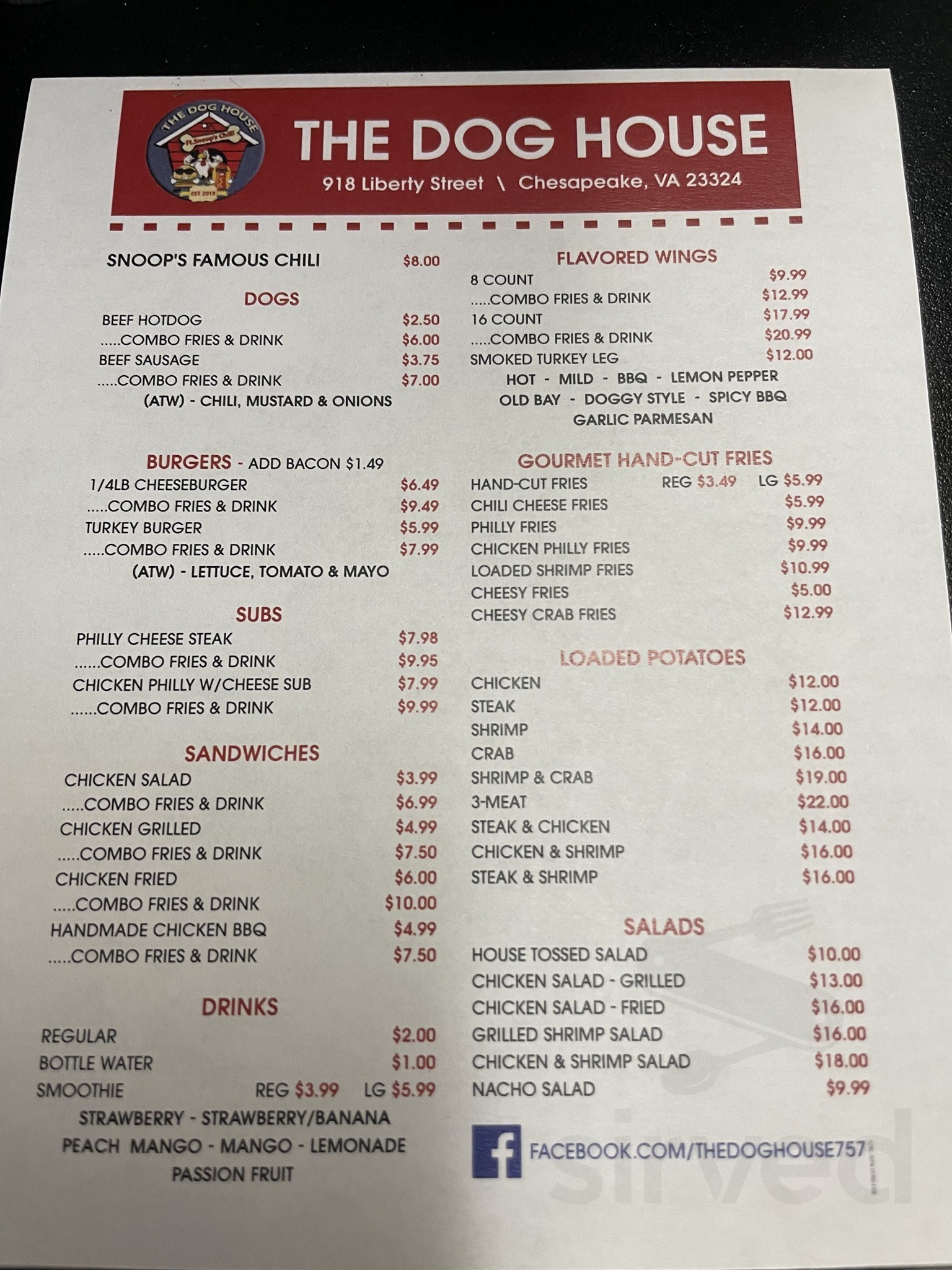 The Dog House Menu In Chesapeake Virginia USA