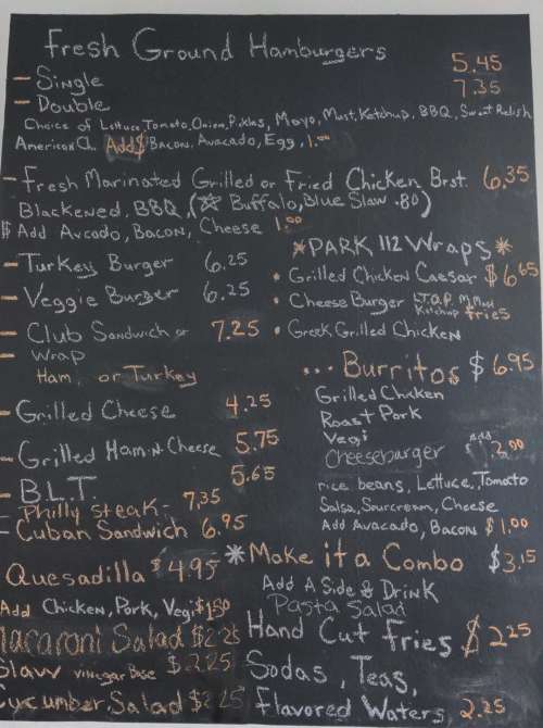 Park 112 menu in Okeechobee, Florida, USA