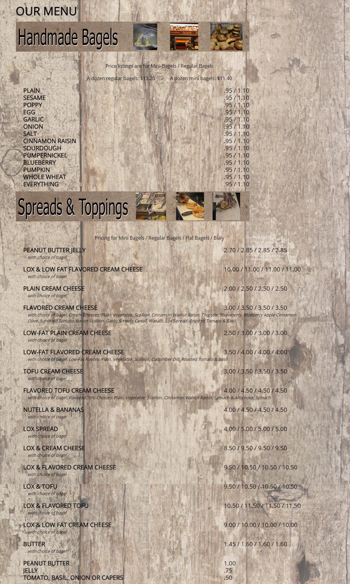 Menu Astoria NY's New York City Bagel & Coffee House Sirved