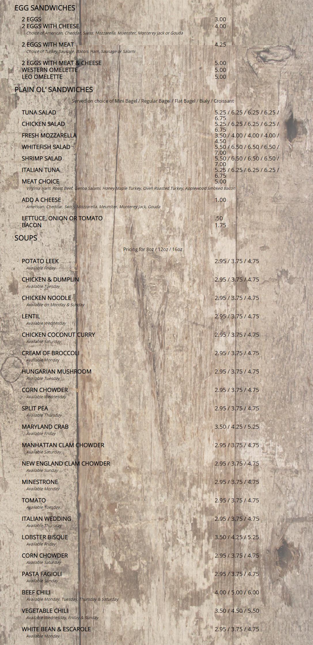 Menu Astoria NY's New York City Bagel & Coffee House Sirved