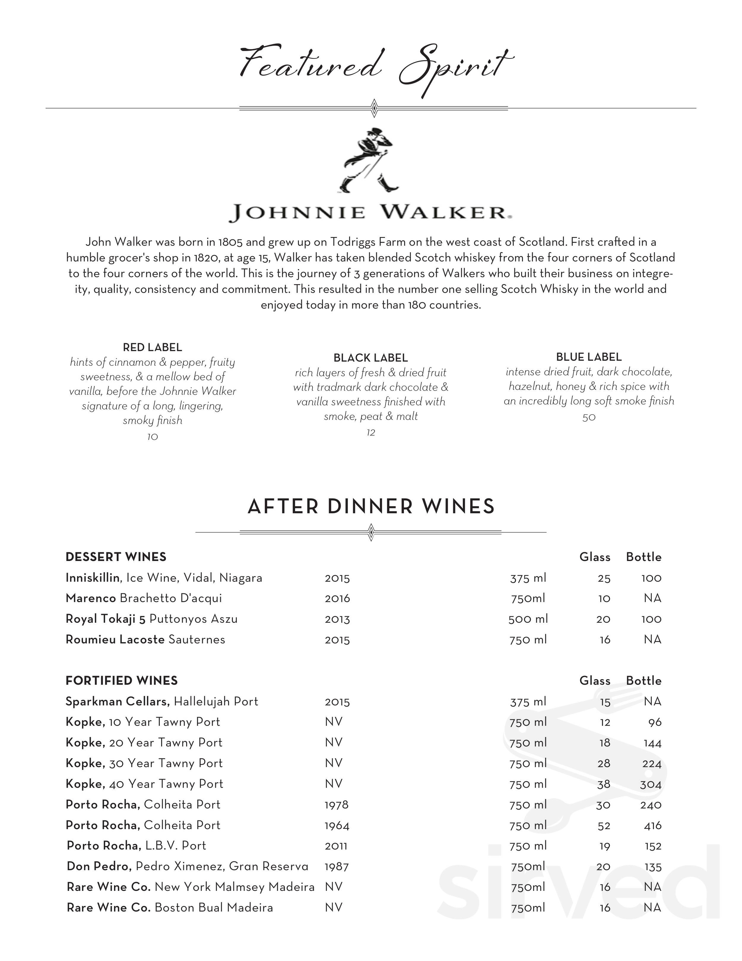 Menu for El Gaucho in Seattle, Washington, United States