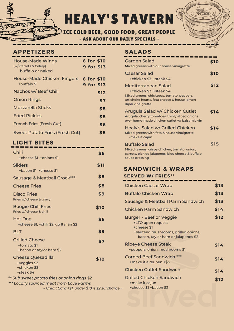 Healy's Tavern menu in Jersey City, New Jersey, USA