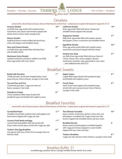 Timbers At the Lodge menu in Roseville, California, USA