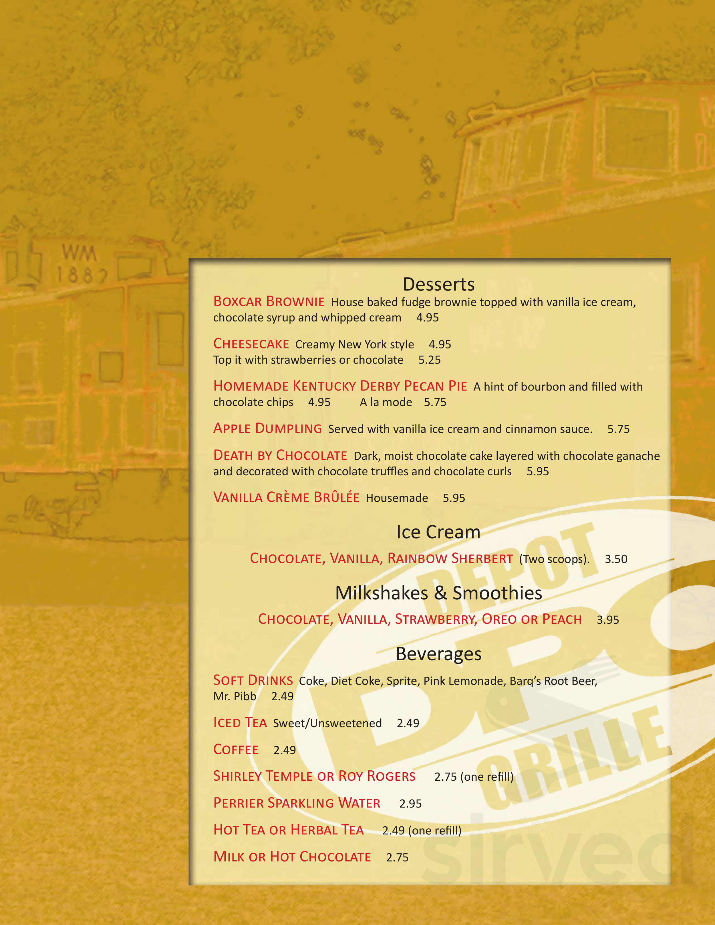 Depot Grille menus in Staunton, Virginia, United States