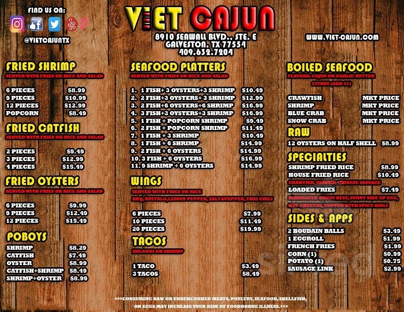 Viet Cajun menus in Galveston, Texas, United States