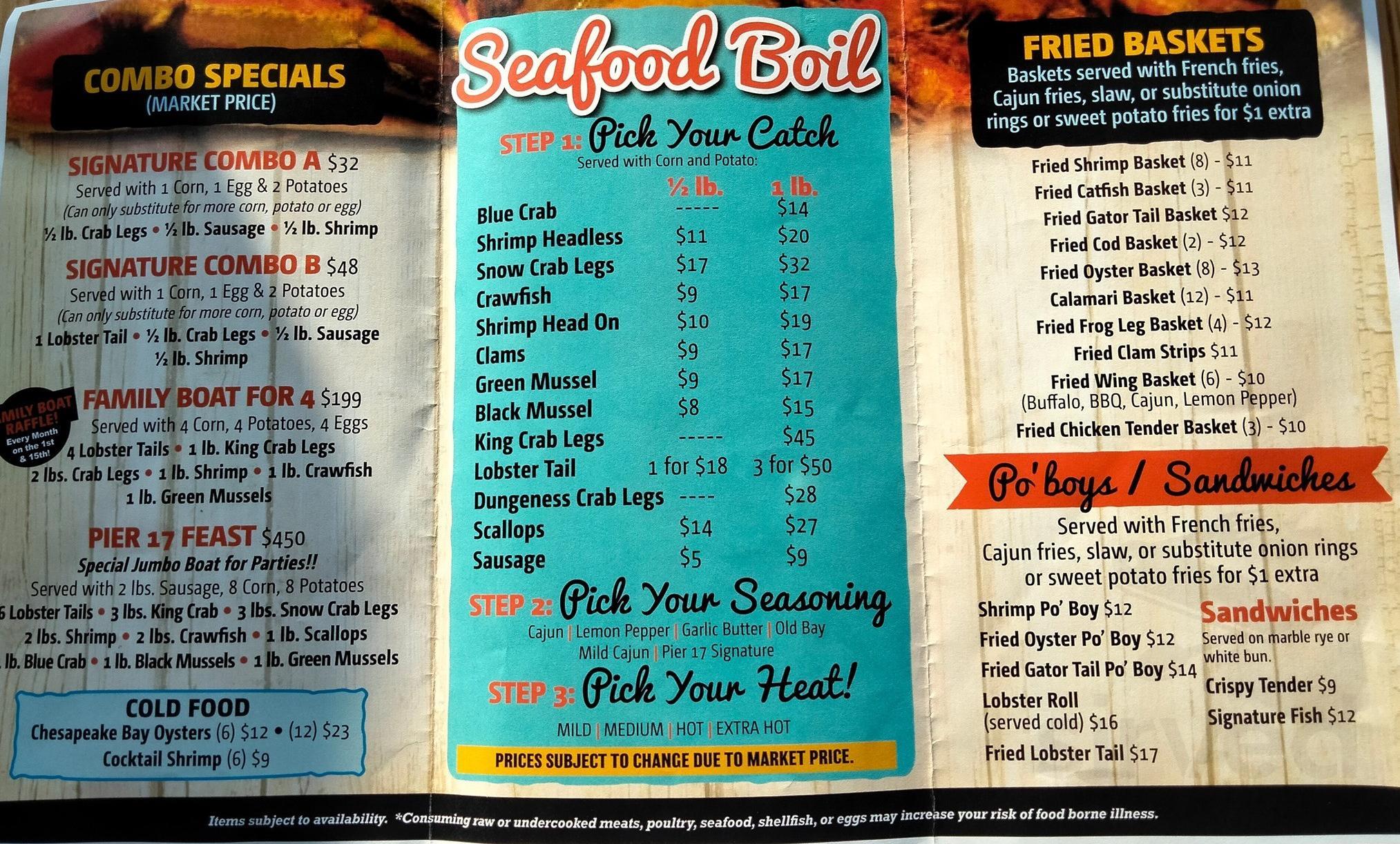 Pier 17 Cajun Seafood Restaurant & Bar menu in Louisville, Kentucky, USA